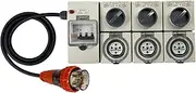 Power Board 5 Pin 32 Amp Three Phase to 3 x 3 Pin 20 Amp Round Single Phase Outlet RCBO Protected