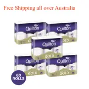 60X Quilton Gold Toilet Paper Tissue Rolls 4-Ply 140 Sheets Soft Roll White