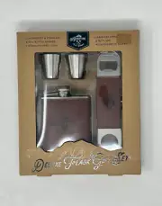 Deluxe Flask Gift Set 'Adventure Out There' Drinkware 4 Pc. NEW IN BOX