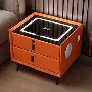Durable Wood Smart Bedside Table USB LED Large Nightstand Bedroom Bedside Table with Smart Fingerprint Lock Wireless Charging Port Locker Furniture Bedroom (Color : 2 Floors, Size : Right)