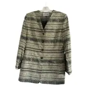 LE SUIT (NWT) Women Vtg Green Striped Button Down Blazer Jacket w/Skirt-Size 10