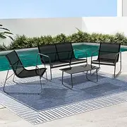 Gardeon Outdoor Lounge Setting Steel Textilene Sofa Set Table and Chairs, Garden Furniture Patio Couch Deck Backyard Rattan, Cushion Weather-Resistant Black of 4