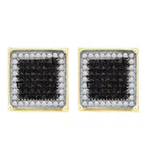 10k Yellow Gold Black Diamond Square Cluster Earrings 1/4 Cttw