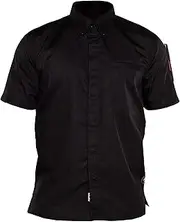 [ACE CHEF] Men's Chef Shirt | Lightweight, Tapered Fit & Hidden Press Buttons Chef Uniform | Double-Stitched with Utility Chest & Sleeve Pocket | Short Sleeve Professional Hospitality Uniform