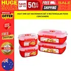 Set of 4 Sistema Food Containers Rectangular Heat & Eat Microwave Lid Red Clear