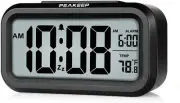 Digital Alarm Clock LCD Snooze Thermometer Night Light Battery Desk Small Black