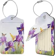 [FJWSLCH] Iris Flower Butterfly Luggage Tag for Suitcases, 2 PCS Suitcase Tags, Identifiers Travel Bag Tags for Luggage Travel Tags, Baggage Tags, Leather Name ID Labels and Metal Loop for Women Men