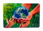 SAVE The PLANET World Globe 12"x8" Weather Resistance Aluminum Sign