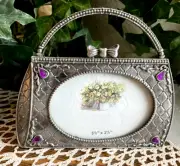 HANDBAG / PURSE PICTURE FRAME - HOLDS 3.5" X 2.5" PHOTO - METAL