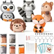 WATINC Woodland Animal Needle Felting Starter Kit DIY Needlework Craft Felt Tools Felt Needles Foam Mat Hedgehog Squirrel Raccoon Noh Doll Wool Party Accessories for Beginners Children 25 Pieces