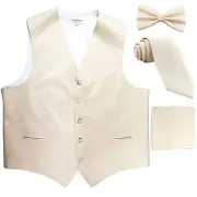 New Men's solid Tuxedo Vest Waistcoat & necktie & Bow tie & Hankie ivory wedding