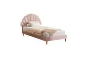 Oikiture Bed Frame Single Size Scallop-Shape Bedhead Pink Velvet
