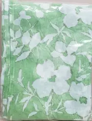 Long Thin Fabric Table Runner (14"x108") WHITE FLOWERS & LEAVES ON GREEN, LT