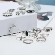 Set of 14: Retro Rings Silver - One Size
