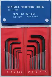 Hex Key Set 10pc Metric 1.5mm-10mm, Minimax Precision Tools, Made in Japan