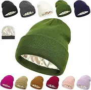 [HOBIVA] No Static-No frizz-No Tangle Satin Lined Beanie Silk Lined Winter Hat，Winter Silk Lined Knit Warm Women Men Cuffed Hat Cap (Green,OneSize)