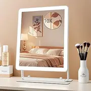 Hollywood Vanity Mirror with Lights,Tabletop Makeup Mirror with Smart Touch Control 3 Colors Light 360°Rotation Detachable 10X Magnification