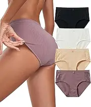 [ANLIQI] Womens Cotton Hipster Underwear Lace Panties Middle Rise Briefs Soft & Breathable Ladies Full Coverage Undies