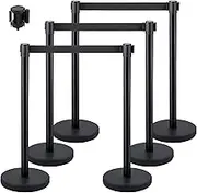 VEVOR Crowd Control Stanchions, 6-Pack Crowd Control Barriers with 3PCS 6.5FT Retractable Belt, Stanchion Posts Queue Pole for Crowd Control Barriers, Easy Assembly