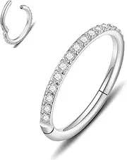 [MissNity] 20G, 18G, 16G, 14G Hinged Nose Rings Hoop with Gem in 316L Surgical Steel, Septum Clicker Cartilage Earrings Conch Daith Helix Rook Ear Lobe Piercing Jewelry, Diameter 6mm to 12mm