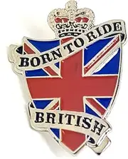 [Shopiyal] Born To Ride Motorcycle Motorbike Slogan Union Jack British Crown Metal Enamel Pin Badge Brooch