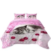 Girls Pink Art Drawings Cherry Dream Kitty Cat Coverlet