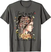 [X.Style] Floral Just A Girl Who Loves Books Library Reading Books ds362 T-Shirt Asphalt Grey