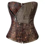Steampunk Corset Brown Brocade Overbust Corset Lace Up Back 2XL 3XL 10/12 12/14