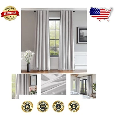Modern Light Gray Velvet Drapes - 2 Panels, Thermal Insulation & Room Darkening
