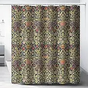 William Morris Style Shower Curtain,Mid Century Abstract Vintage Flower Art Print Shower Curtain for Bathroom Decor Fabric Waterproof Upholstery Hook 72x72in
