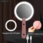 Handheld Makeup Compact Mirror Cosmetic Folding Portable Travel Rechargeable LED