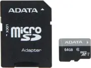 ADATA 64GB Premier microSDXC UHS-I /Class 10 with SD Adapter AUSDX64GUICL10-RA1
