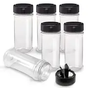 Plastic Spice Jars with Black Cap 6 Pack 5.5 Oz Clear Plastic Bottle Containers
