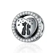 Silver plating Cat Couples Love Heart Charm Fit for Women Bracelet & Bangle