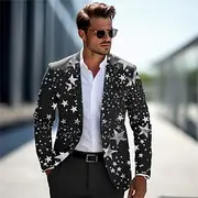 Men's Stars Long Sleeve Turndown Business Work Wear to work Going out Buttons Print Multi Pocket