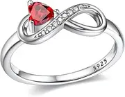 [Wasee] Infinity Birthstone Ring 925 Sterling Silver Heart Promise Ring for Her Birthday Anniversary Mother's Day Jewelry Gifts for Women Girls