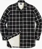 NEW J.CREW BLACK IVORY PLAID SHERPA LINED SHIRT JACKET BK436 SIZE MEDIUM