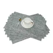 Placemats Set of 6, Heat-Resistant Woven Vinyl Place Mat, 6 Pack Smoke Gray