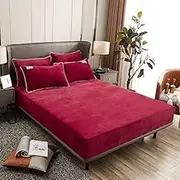 Milk Velvet Mattress Cover Quilted Bedding Fitted Sheet Thick Fitted Soft Bed Sheet Breathable Mattress Protector for Twin Full Queen King Size Bed-red||200x220cm