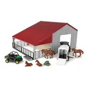John Deere Weathered Barn Kids Play Set w/ Pickup Horse Trailer 1:32 Scale 3y+