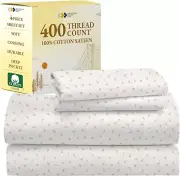 Full Sheet Set Floral - 400 Thread Count 100% Cotton Sateen Full Bed Sheets, Dee