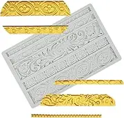 Palksky DIY Baroque Scroll Relief Cake Border Silicone Mold/Vintage Curlicues Fondant Molds Flower Frame Edible Lace Mould Mat for Birthday Candy Chocolate Sugarcraft Gum Paste Decorating Tool
