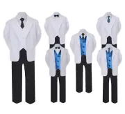 Formal Black White Suit Set Blue Teal BowTie Neck Tie Vest Boy Baby Toddler Teen