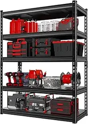 Metal Shelving Unit 5-Level Garage Shelving Metal Storage Racking Garage Storage Shelves for Storeroom Warehouse Storage Home Organisation (Black, 180H* 100W * 40D CM)