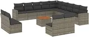vidaxl 14-Piece Modular Garden Sofa Set - Grey Poly Rattan Outdoor sectional with Storage and Acacia Table for Patio/Terrace/Lounge
