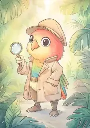 Bird in Coat & Hat w/ Magnifying Glass Nursery Kids Room Wall Art Print 8.5"x11"