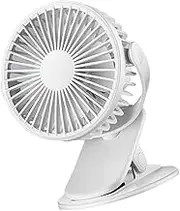 Portable Clip on Fan, 360° Rotate Operated Stroller Fan, 3 Speed Quiet Mini Personal Desk Fan, USB Rechargeable Cooling Fans for Outdoor Camping Golf Cart Stroller Home Office White