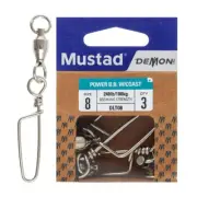 Mustad Demon Ball Bearing Game Swivel with Coastlock Snap Size 8 100kg Qty 3