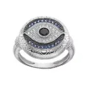 CONTESSA di Capri Blue black and White EVIL EYE Ring in Sterling Silver Sz. 7