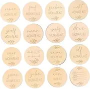 Totority 16pcs Baby Milestone Cards Wooden Monthly Milestone Discs Props for Newborns Boys Girls Photo Sessions